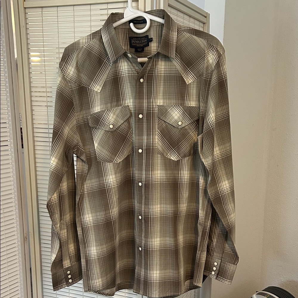 Pendleton Men's Tan and Cream Plaid Shirt